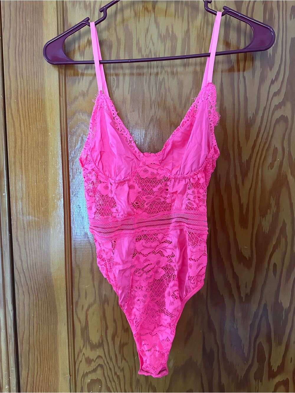Flirty Lace Chemise Bodysuit in Fuchsia Pink